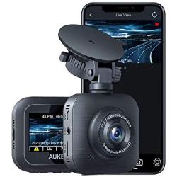AUKEY 4K Dash Cam 3840 x 2160P WiFi Car Camera with Supercapacitor and 6-Lane Lens Dash Camera for Cars with HDR, Loop Recording, G-Sensor, Motion Detection and 2 Ports USB Car Charger