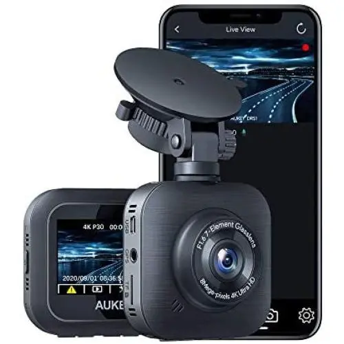 AUKEY 4K Dash Cam 3840 x 2160P WiFi Car Camera with Supercapacitor and 6-Lane Lens Dash Camera for Cars with HDR, Loop Recording, G-Sensor, Motion Detection and 2 Ports USB Car Charger AUKEY 4K Dash Cam 3840 x 2160P WiFi Car Camera with Supercapacitor and 6-Lane Lens Dash Camera for Cars with HDR, Loop Recording, G-Sensor, Motion Detection and 2 Ports USB Car Charger