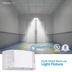 TORCHSTAR LED Emergency Exit Light, Two LED Adjustable Heads Emergency Lighting, Battery Backup, UL-Listed, 120V/277V Input, 2W, High Light Blackout Output for Hallways, Stairways, Pack of 2