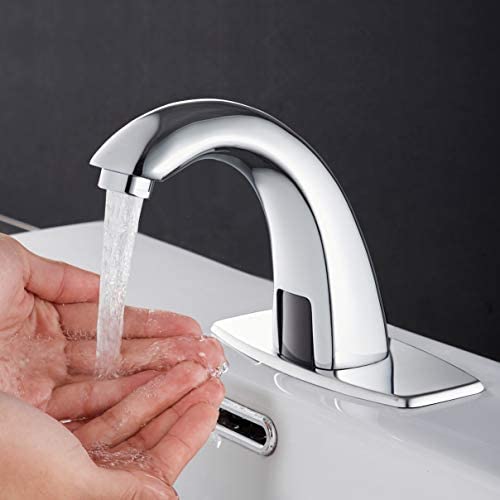 HHOOMMEE Electronic Automatic Sensor Touchless Bathroom Sink Faucet, Motion Activated Hands-Free Vessel Sink Tap, Easy Installation, Lead Free Certified, Chrome Finished, Model AT0101X