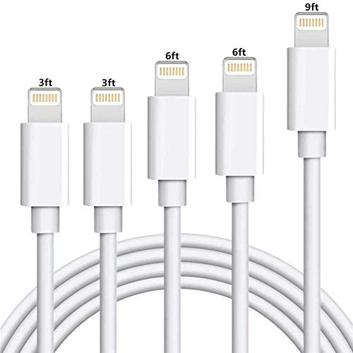 iPhone Charger Cable SHARLLEN 5Pack(3ft/3ft/6ft/6ft/9ft) USB Fast Long iPhone Charging Cords Compatible iPhone 11/XS/Max/XR/X/8/8P/7/7P/6/6S/iPad/iPod/IOS (White)