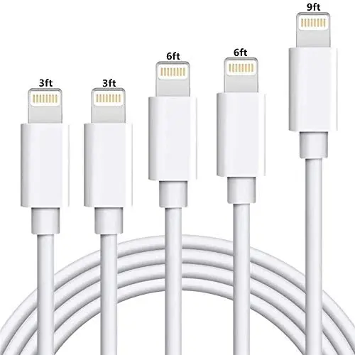 iPhone Charger Cable SHARLLEN 5Pack(3ft/3ft/6ft/6ft/9ft) USB Fast Long iPhone Charging Cords Compatible iPhone 11/XS/Max/XR/X/8/8P/7/7P/6/6S/iPad/iPod/IOS (White)