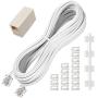 Phone Extension Cord 25 Ft, Telephone Cable with Standard RJ11 Plug and 1 in-Line Couplers and 20 Cable Clip Holders, White