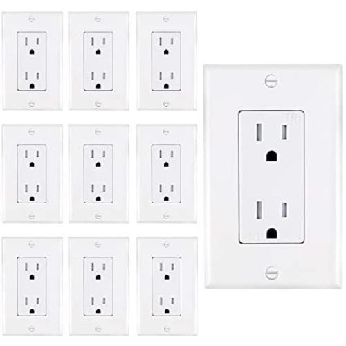 AbboTech 15A Tamper Resistant Duplex Receptacle Standard Wall Outlet Decorative Electrical Outlet, Child Proof Safety,Wall Plates Included, White, UL listed.