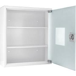 BARSKA CB12822 Key Lock Wall Mount Standard Medical Security Cabinet with Magnet Erase Pad, Shelf, Stickers, White, 12.40'' L x 3.94'' W x 14.17'' H