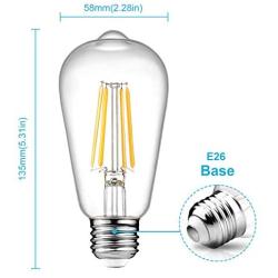Ascher Vintage LED Edison Bulbs, 6W, Equivalent 60W, Non-Dimmable, High Brightness Warm White 2700K, ST58 Antique LED Filament Bulbs, E26 Medium Base, Clear Glass, Pack of 4