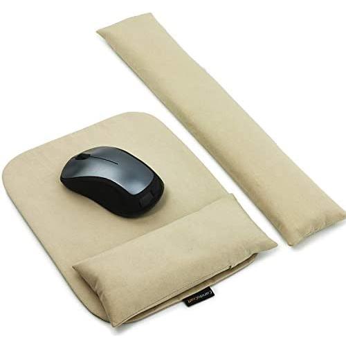 Keyboard Wrist Rest and Ergonomic Mouse Pad Set, Washable Keyboard Mouse Wrist Support Pad Bean Bag for Carpal Tunnel, Office Workers, Massage Ergobeads & Cotton Fabric, White