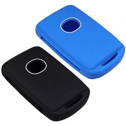 Lcyam Remote Key Fob Covers Durable Silicone Case Fits for 4 Button Keys on Side 2019 2020 Mazda 3 CX-30 CX-5 CX-9 Mazda 6 (Black Blue)