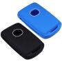 Lcyam Remote Key Fob Covers Durable Silicone Case Fits for 4 Button Keys on Side 2019 2020 Mazda 3 CX-30 CX-5 CX-9 Mazda 6 (Black Blue)
