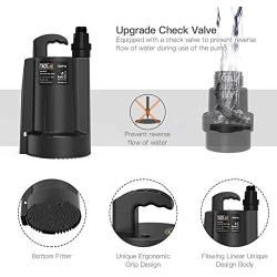 Submersible Water Pump, TACKLIFE Utility Pump, 1/3 Output HP, Automatic Sensor Switch, Max.2500 GPH, Up to 25ft, 10ft Cord, 3/4 in Adapter Check Valve