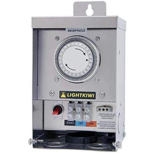 Lightkiwi U2184 75 Watt Heavy-Duty Stainless Steel (12V-15V) Multi-Tap Low Voltage Transformer for Landscape Lighting