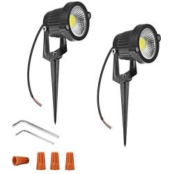 Youngine 12V Low Voltage LED Landscape Lights Waterproof Outdoor Walls Trees Flags Spotlights 5W COB Garden Yard Path Lawn Light with Spike Stand, Pack of 2 (Cool White)