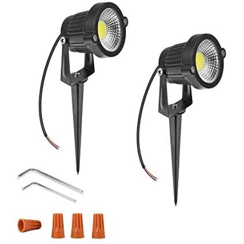 Youngine 12V Low Voltage LED Landscape Lights Waterproof Outdoor Walls Trees Flags Spotlights 5W COB Garden Yard Path Lawn Light with Spike Stand, Pack of 2 (Cool White)