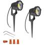 Youngine 12V Low Voltage LED Landscape Lights Waterproof Outdoor Walls Trees Flags Spotlights 5W COB Garden Yard Path Lawn Light with Spike Stand, Pack of 2 (Cool White)