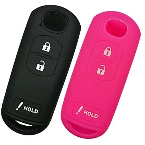 Alegender Qty(2) Silicone Smart Key Cover Case Jacket Protector Holder for Mazda 3 CX3 CX5 CX7 CX9 SPEED3 3 Buttons Smart Key Fob Remote Black Rose