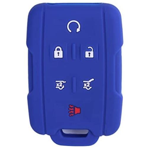 WERFDSR Sillicone key fob Skin key Cover Remote Case Protector Shell for 2015 2016 Chevrolet Suburban Tahoe GMC Yukon Smart Remote blue