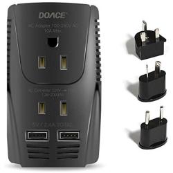 DOACE Universal Travel Adapter with 3 AC Outlets, 10A Worldwide All in One Lightweight Mini Size Traveler Adaptor Wall Charger US/UK/AU/EU Plug for Cell Phone, Laptop Over 190 Countries