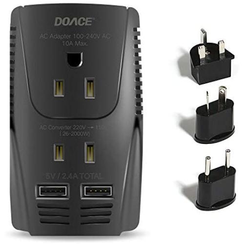 DOACE Universal Travel Adapter with 3 AC Outlets, 10A Worldwide All in One Lightweight Mini Size Traveler Adaptor Wall Charger US/UK/AU/EU Plug for Cell Phone, Laptop Over 190 Countries