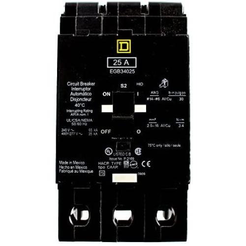 SCHNEIDER ELECTRIC 480Y/277-VOLT 25-AMP EGB34025 Miniature Circuit Breaker 480Y/277V 25A, Black
