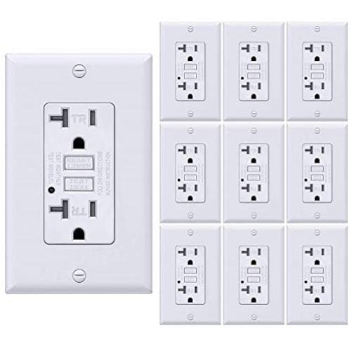 BESTTEN 20 Amp GFCI Outlet, Tamper-Resistant Receptacle with LED Indicator, Wallplate Included, ETL Certified (10 Pack)