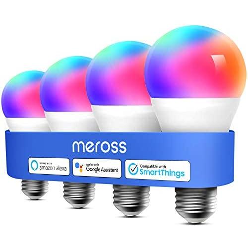 Smart Light Bulb, meross Smart WiFi LED Bulbs Works with Alexa, Google Home, Dimmable E26 Multicolor 2700K-6500K RGB, 810 Lumens 60W Equivalent, No Hub Required (4)