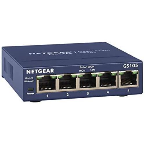NETGEAR 5-Port Gigabit Ethernet Unmanaged Switch (GS105NA) - Desktop, and ProSAFE Limited Lifetime Protection