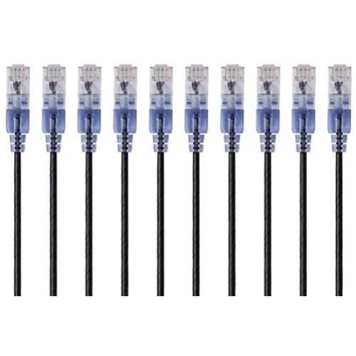 Monoprice - 115157 SlimRun Cat6A Ethernet Patch Cable - Snagless RJ45 UTP Pure Bare Copper Wire 10G 30AWG 5ft Black 10-Pack