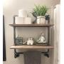 Industrial Pipe Shelf,24'' Metal Towel Racks for Bathroom,2 Tiered Industrial Pipe Floating Shelves Shelving,Rustic Wood Wall Mount Shelf with Towel Bar,Iron Towel Holder