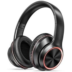 LETSCOM Active Noise Cancelling Headphones, Wireless Over-Ear Headphones, Bluetooth Headphones with Microphone, 35H Playtime, Deep Bass, Comfortable Protein Earpads for Travel Home Office-Black Red