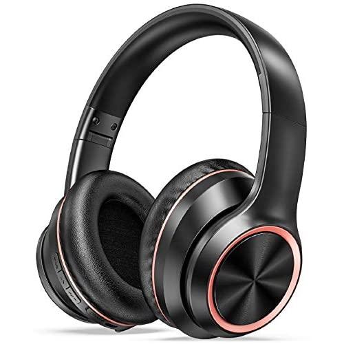 LETSCOM Active Noise Cancelling Headphones, Wireless Over-Ear Headphones, Bluetooth Headphones with Microphone, 35H Playtime, Deep Bass, Comfortable Protein Earpads for Travel Home Office-Black Red