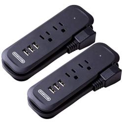 Power Strip with USB 2 Pack - NTONPOWER Travel Power Strip, 2 Outlets and 3 USB Portable Desktop Charging Station, 15 inches Wrapped Short Extension Cord, Compact for Cruise Ship, Nightstand and Hotel