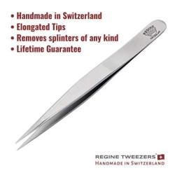 Regine Switzerland Splinter Tweezer - Handmade in Switzerland - Professional Precision Pointed Tweezer for Ingrown Hair, Splinter and Glass Removal - Stainless Steel