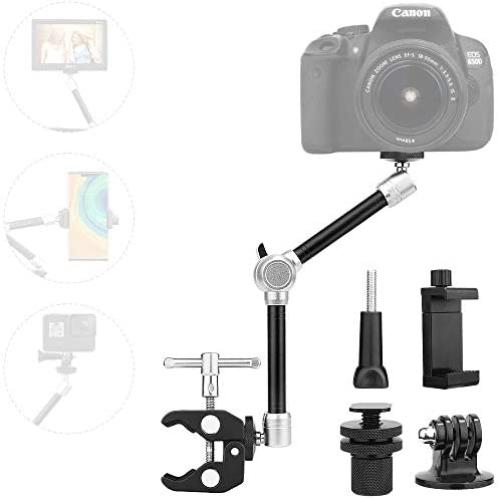 TOAZOE 11'' Adjustable Robust Articulating Friction Magic Arm Clamp Holder Mounts Kit for DSLR/Mirrorless/Action Camera/Camcorder/LCD Monitor Video Vlog Rig w/Smartphone/iPhone/GoPro/Arlo etc