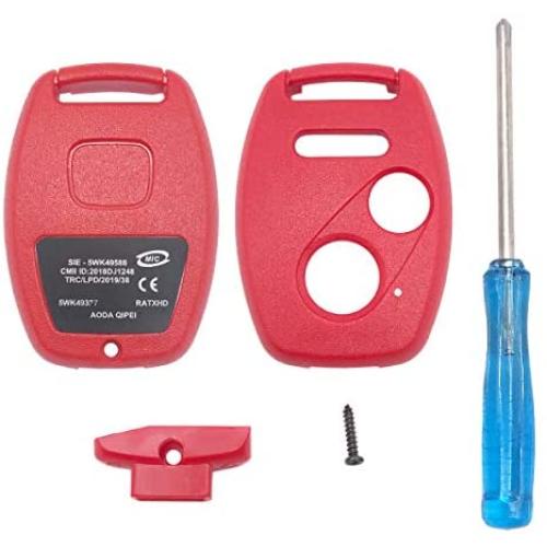 Replacement Key Fob Cover Shell Fit for Honda 2003-2012 Accord 2006-2013 Civic EX 2009-2015 Pilot 2005-2006 CR-V HRV Ridgeline Odyssey Key Fob Case No Cutting Blade (2+1, Red)