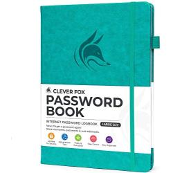 Clever Fox Password Book with tabs. Internet Address and Password Organizer Logbook with Alphabetical tabs. Large Size Password Keeper Journal Notebook for Computer & Website Logins (Aquamarine)