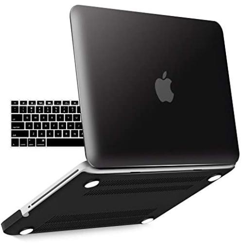 IBENZER MacBook Pro 13 Inch case A1278 Release 2012-2008, Plastic Hard Shell Case with Keyboard Cover for Apple Old Version Mac Pro 13 with CD-ROM, Black, P13BK+ 1