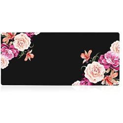 iLeadon Desk Pad Protector, Large Gaming Mouse Pad 35.1 x 15.75-inch 2.5mm Thick, Cute Desk Decor, Office Desk Writing Pad with Non-Slip Rubber Base for Home Office Work Accessories, Peony Flower