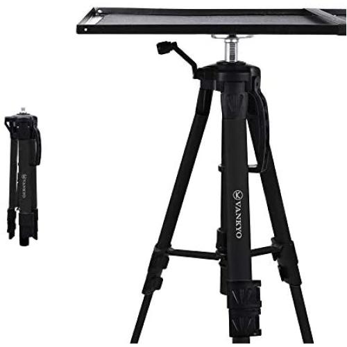 VANKYO Aluminum Tripod Projector Stand, Adjustable Laptop Stand, Multi-Function Stand, Computer Stand Adjustable Height 17 to 46 for Laptop with Plate and Carrying Bag (2-Black)
