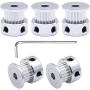 Taiss 5Pcs Silver 4mm(0.16″) Bore 20 Teeth GT2 Belt Pulley for 3D Printer 6mm Width 20T Timing Belt Aluminum Belt Pulley (Screw Wrench Included) F020-W-4