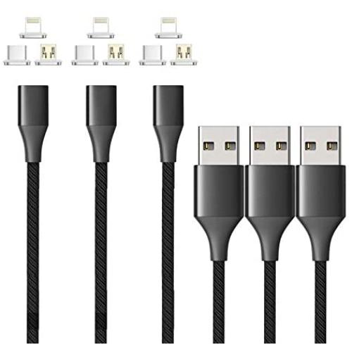 NetDotBasics 3in1 Magnetic Fast Charging & Data Sync Cable Compatible Micro USB, USB-C Smartphones and i-Products(6.6ft/3 Pack Black)