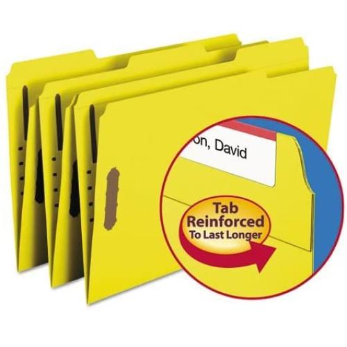 Smead 17940 Folders Two Fasteners 1/3 Cut Assorted Top Tab Legal Yellow 50/Box