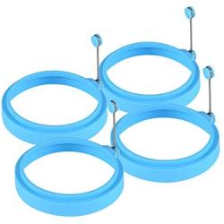 Emoly Silicone Egg Ring, 100% Food Grade Egg Cooking Rings, Egg Rings Non Stick, Egg Cooking Rings, Perfect Fried Egg Mold or Pancake Rings (New, 4pcs, Blue)