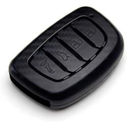 TANGSEN Smart Key Fob Personalized Case Protective Cover for Hyundai Elantra GT Tucson 4 Button Keyless Entry Remote 3D Twill Weave Carbon Fiber ABS Plastic Emboss