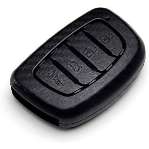 TANGSEN Smart Key Fob Personalized Case Protective Cover for Hyundai Elantra GT Tucson 4 Button Keyless Entry Remote 3D Twill Weave Carbon Fiber ABS Plastic Emboss