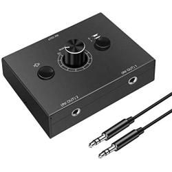 3.5mm Audio Switcher, 2 Input 1 Output / 1 Input 2 Output Audio Splitter Switcher, Audio Switcher Box, One-Key Mute Button, No External Power Required