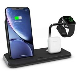 ZENS Wireless Aluminium Docking Station, 10-Watt Stand, Lightning Dock, and Watch Charger, Qi and MFI Certified, Supports Apple Fast Charger, Power Adaptor Included, Black