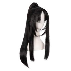 MapofBeauty Cosplay Oblique Bangs Long Gripper Ponytail Ancient Style Hair Wig (Black)