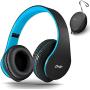Wireless Over-Ear Headset with Deep Bass, Bluetooth and Wired Stereo Headphones Buit in Mic for Cell Phone, TV, PC,Soft Earmuffs &Light Weight for Prolonged Wearing by Zihnic (Black/Blue)
