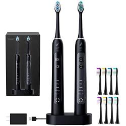 Sonic Toothbrush Double Set with Dual Charging Base and 8 Brush-Heads 5 Modes Smart Auto Timer
