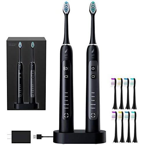 Sonic Toothbrush Double Set with Dual Charging Base and 8 Brush-Heads 5 Modes Smart Auto Timer